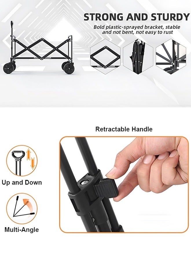 Foldable Shopping Cart – Heavy-Duty 100kg Utility Trolley with Adjustable Handle, 2 Pockets & 360° Wheels, Waterproof Fabric, Compact for Beach, Camping, Outdoor Garden Cart & Daily Use – Black