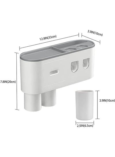 Wall Mounted Toothbrush Holder with Toothpaste Dispenser 1 Cosmetic Drawer, and 6 Brush Slots with Cover Tooth Brush Holder and 2 Cups