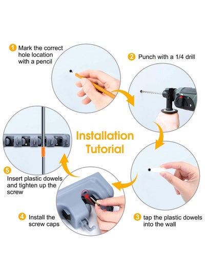 4 Slots Mop Broom Holder Wall Mounted Kitchen Hanging Garage Utility Tool Organizers and Storage Rack For Commercial Bathroom Laundry Room Closet Gardening