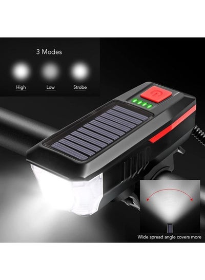 مصباح أمامي للدراجة LED 1200 لومن طاقة شمسية قابلة لإعادة الشحن عبر USB