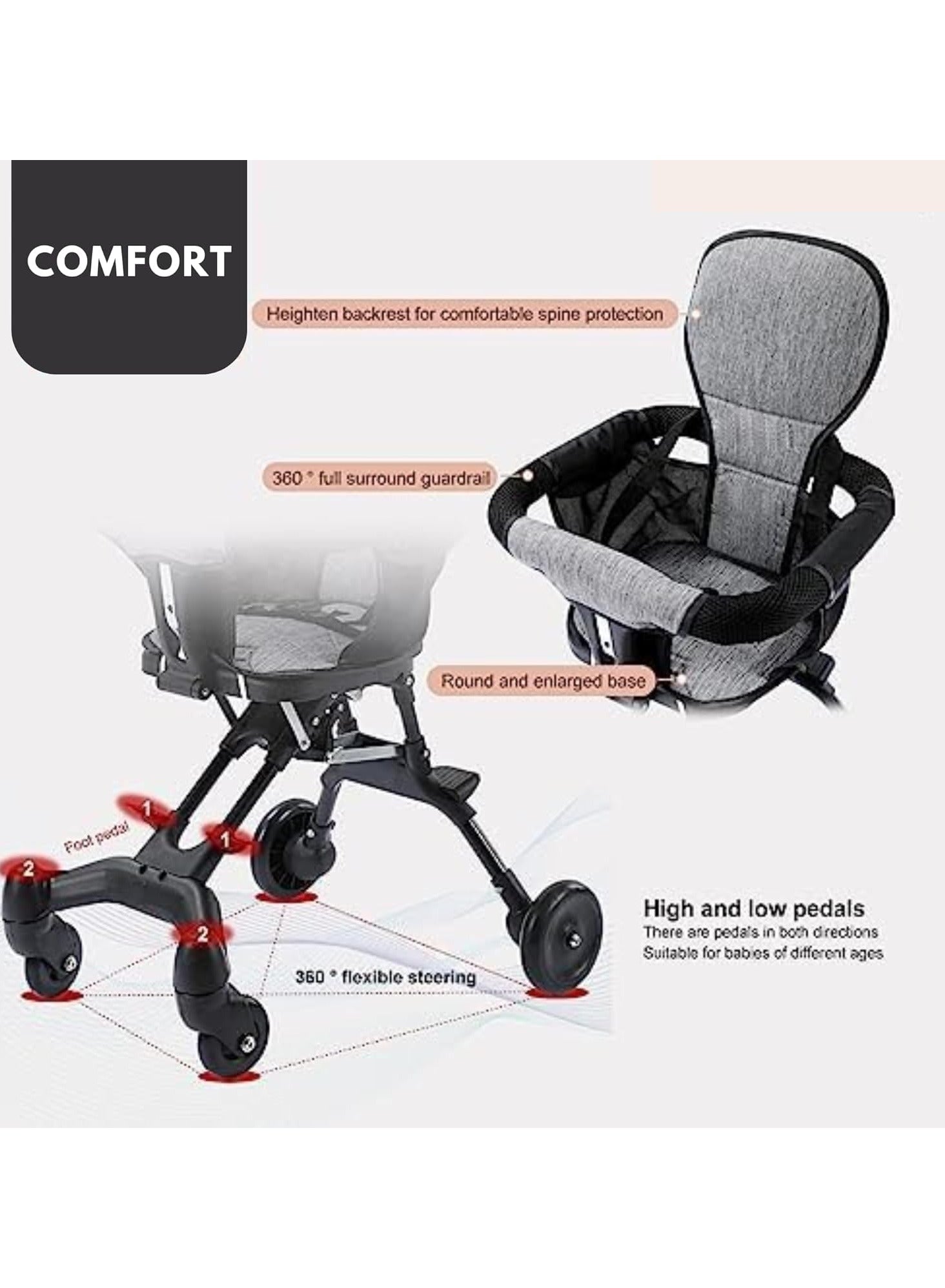 Baby Stroller Lightweight Foldable for Travel – Cabin-Friendly Trolley Pram for Kids, Perfect for Airplane Travel, Foldable Baby Stroller for Easy Storage,...