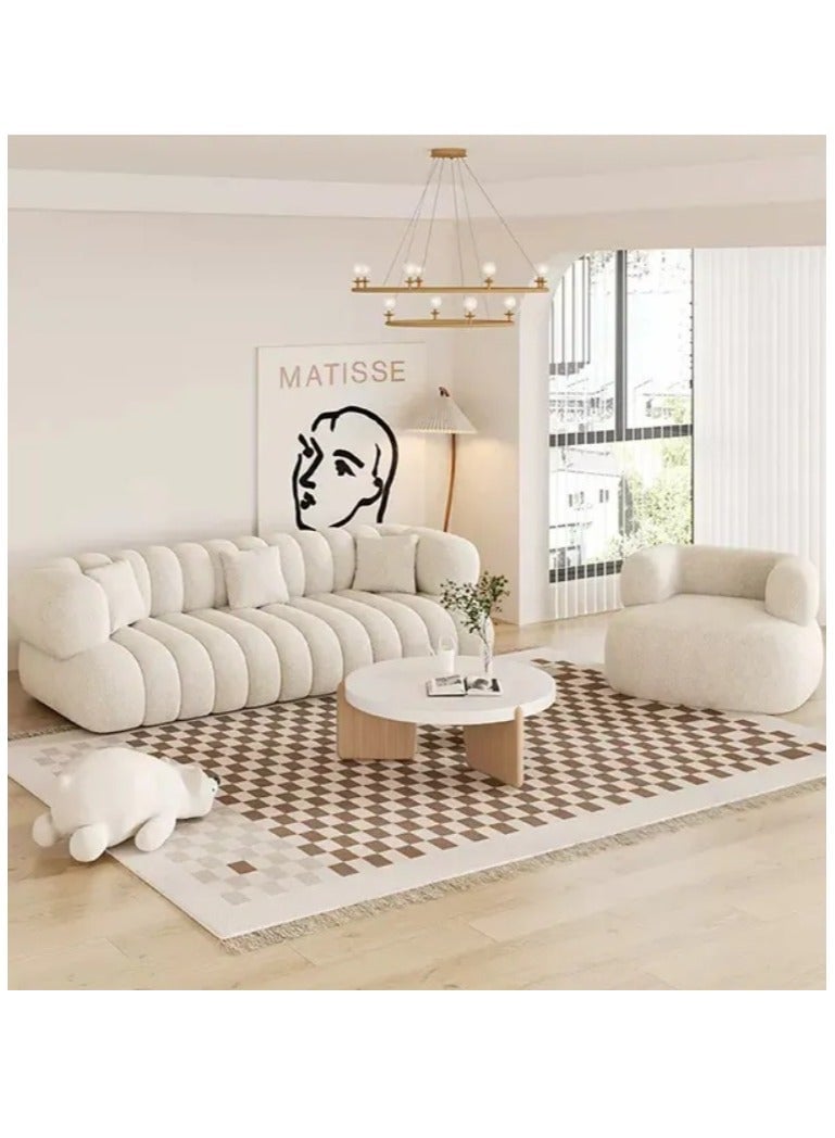 Living Room Custom Velvet Furniture Sectional Boucle Sofa Couch Recliner Modern Lounge Suite Modular Set Sofa 3 + 1 Seater White 220X63X70