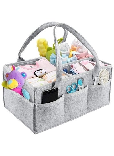 Mirfa Baby Diaper Caddy Organizer Tote Bag With Handle - Nursery Storage Bin for Changing Table | Portable Car Travel Organizer – Diaper Organiser (Grey)