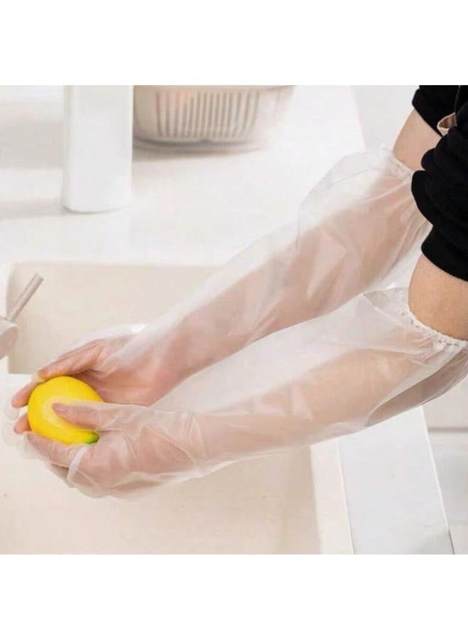 10 Pieces Disposable Extended Thickened Arm Gloves Household Dishwashing TPE Gloves Food-grade 60cm Waterproof Antifreeze