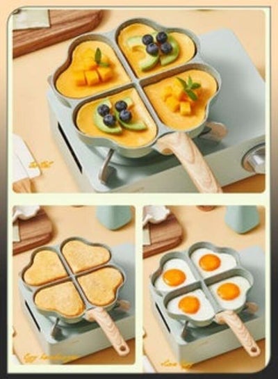Love Heart Shape 4 Hole Nonstick Ceramic Coated Omelette Frying Pan Pancake Dumpling Maker Cooker Kitchen Utensil For Ham Burger And Breakfast Fried Egg Skillet