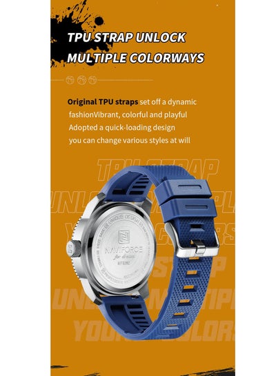 NAVIFORCE NF9202T سيليكون باند ساعة رياضية مقاومة للماء للرجال ساعة يد كوارتز عادية تصميم مقاوم للصدمات ساعة رجالية Relogio Masculino