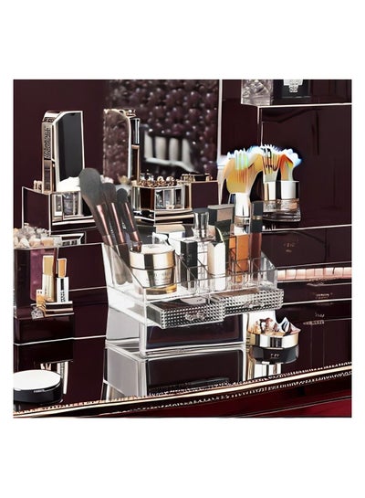Makeup Organizer, Clear Acrylic Cosmetic Organizer Makeup Holder Display Jewelry Storage, Bathroon,Office Use, Case 2 Drawer For Lipstick Liner Brush Holder Black (Clear)