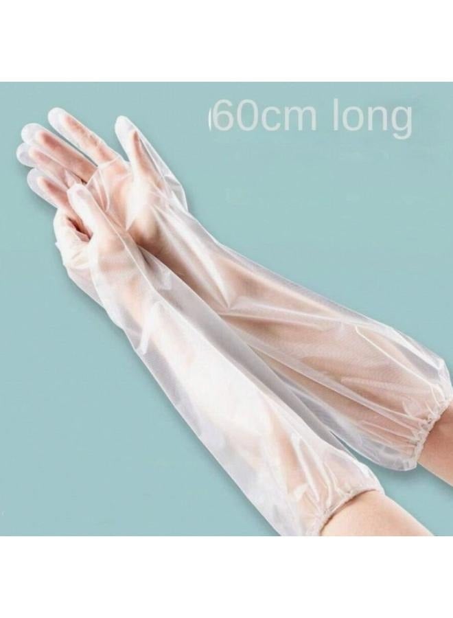 10 Pieces Disposable Extended Thickened Arm Gloves Household Dishwashing TPE Gloves Food-grade 60cm Waterproof Antifreeze