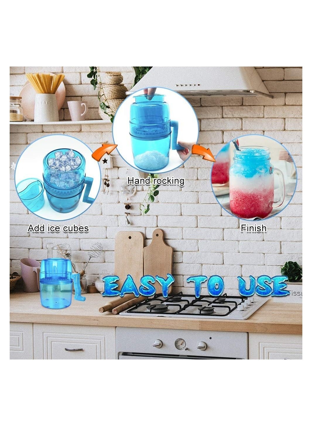 Eworld Portable Manual Ice Shaver and Snow Cone Maker in Vibrant Blue, Ultimate Kitchen Tool for Making Refreshing Slushies and Snow Cones for Effortless Summer Coolness.