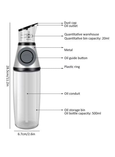 500ml Superior Glass Oil and Vinegar Dispenser, Kitchen Measuring Oil Pourer, Wide Opening for Easy Refilling and Cleaning, Clear Glass Oil Bottle with Scale