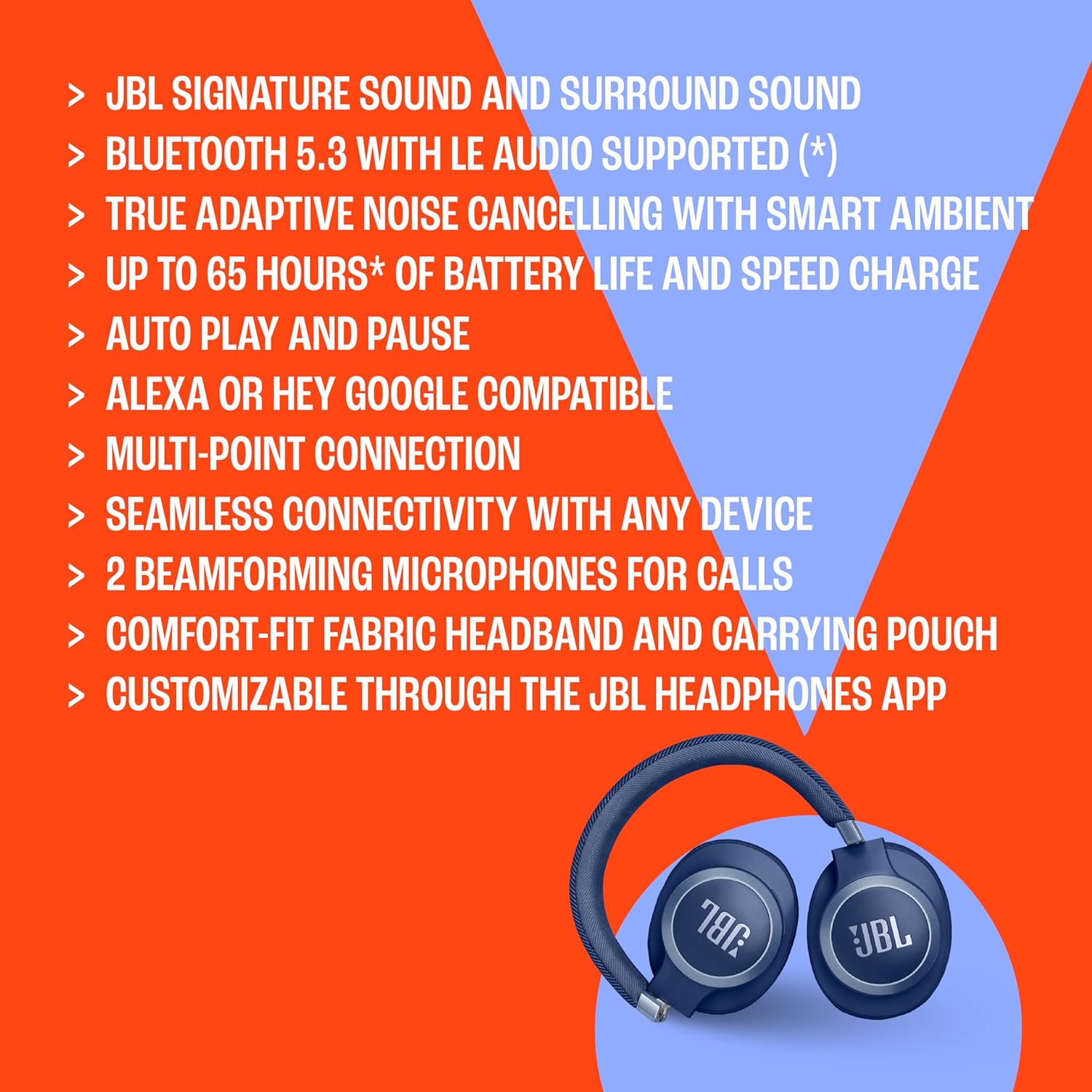 JBL LIVE 770NC - سماعات رأس لاسلكية فوق الأذن مع خاصية إلغاء الضوضاء التكيفية الحقيقية مع تقنية Smart Ambient، وعمر بطارية يصل إلى 65 ساعة، وعصابة رأس مريحة من القماش وحقيبة حمل (Sandstone)
