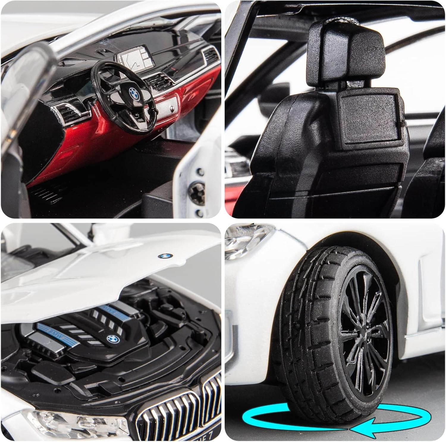 BDTCTK 1/24 Compatible for 760 Model Car, Zinc Alloy Pull Back Toy car with Sound and Light for Kids Boy Girl Gift(White)