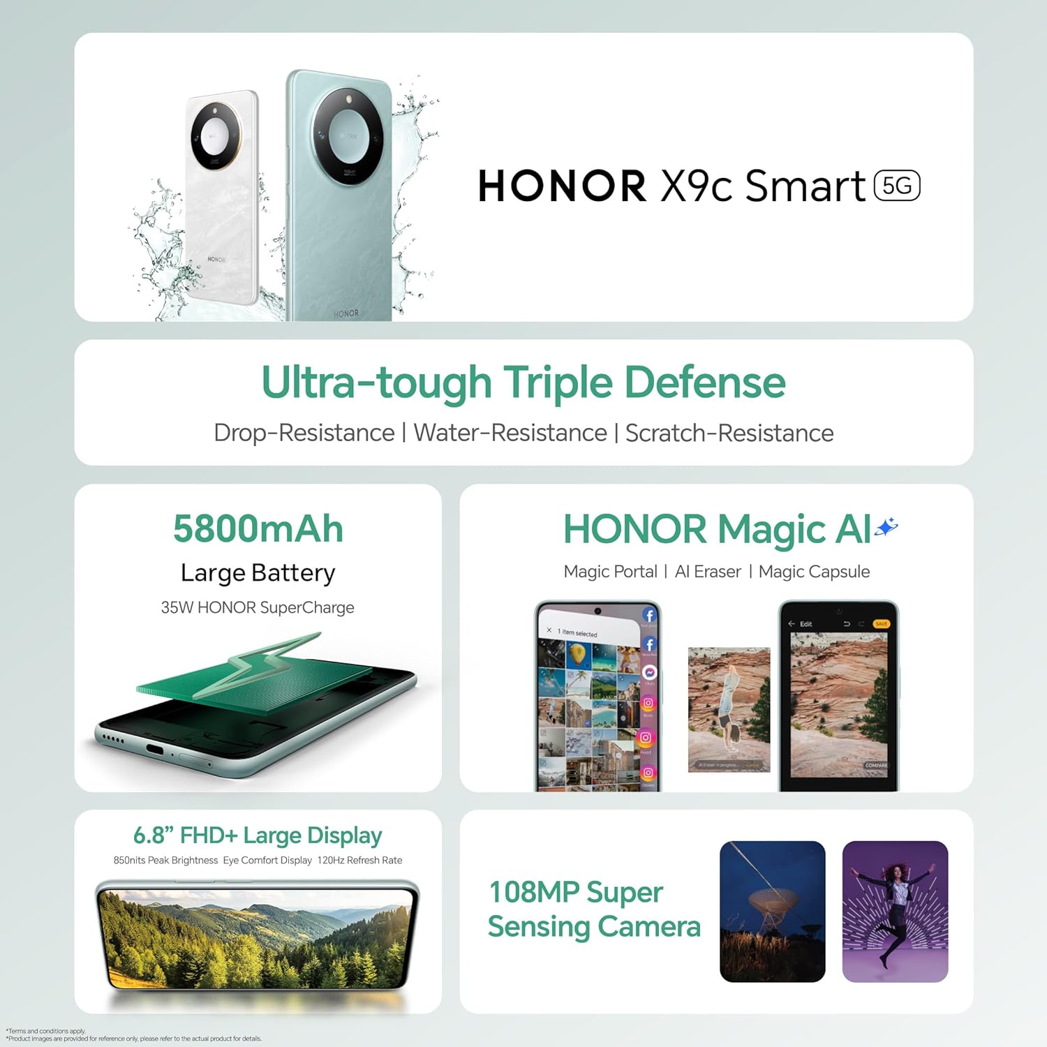 HONOR X9c Smart 5G 12GB RAM 256GB Dual SIM Ocean Cyan - UAE Version