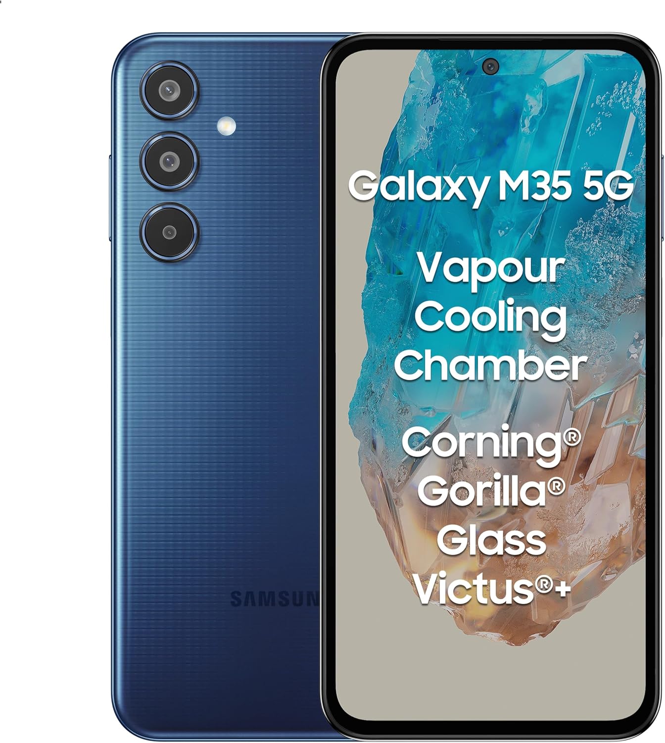 سامسونج جالاكسي M35 5G (أزرق قمري، ذاكرة وصول عشوائي (RAM) سعة 6 جيجابايت، سعة تخزين 128 جيجابايت) | زجاج كورنينج غوريلا فيكتوس+ | تقييم AnTuTu 595 ألف+ | غرفة تبريد بخارية | بطارية 6000 مللي أمبير/ساعة | شاشة سوبر أموليد بتردد 120 هرتز | بدون شاحن