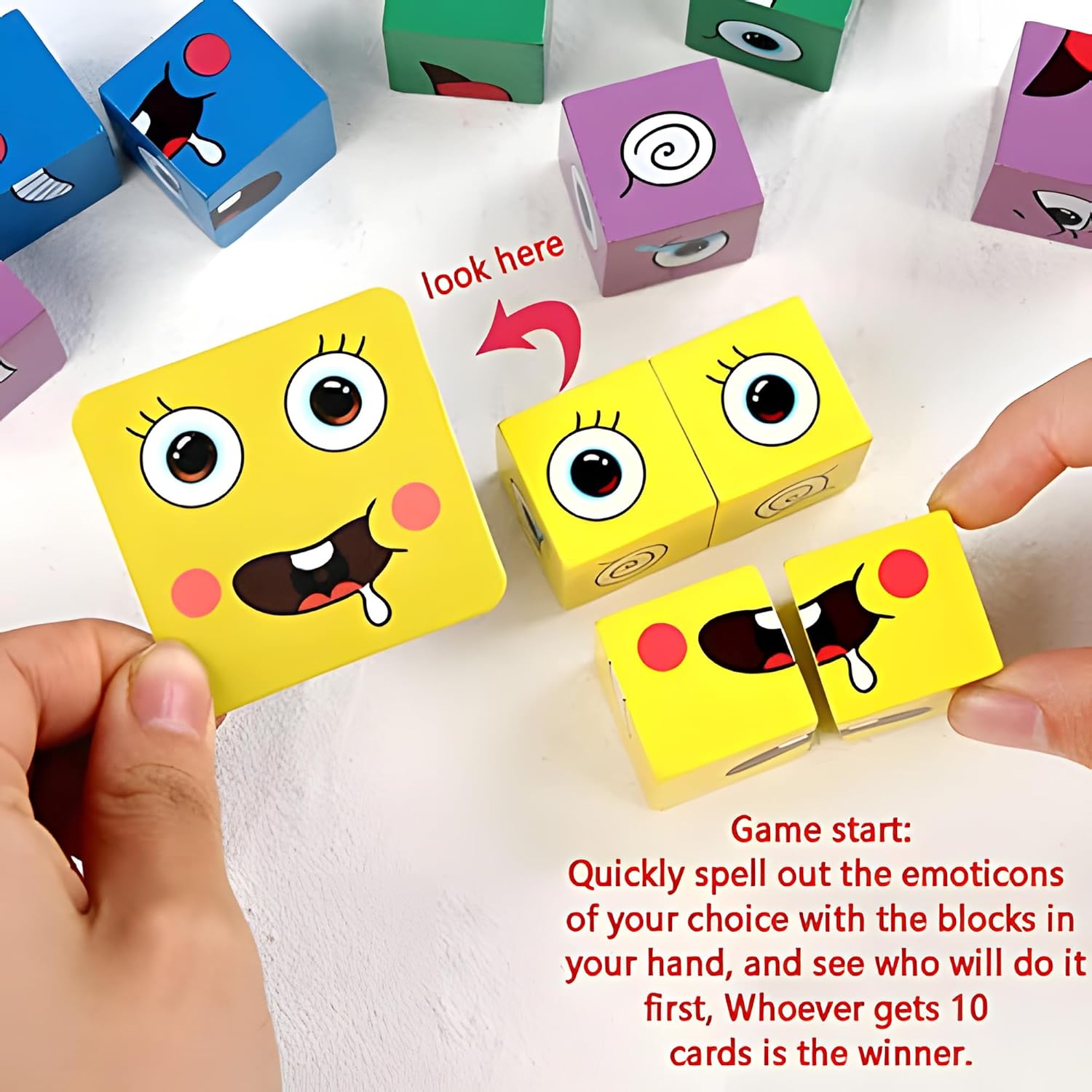 Flying Banana The Uzzle Puzzle Building Cubes Funny Faces, Cube Game Wooden Expressions Toy Magic Cube Face Pattern Building Blocks Jigsaw Puzzle Uzzler Game 2.0 for Adults