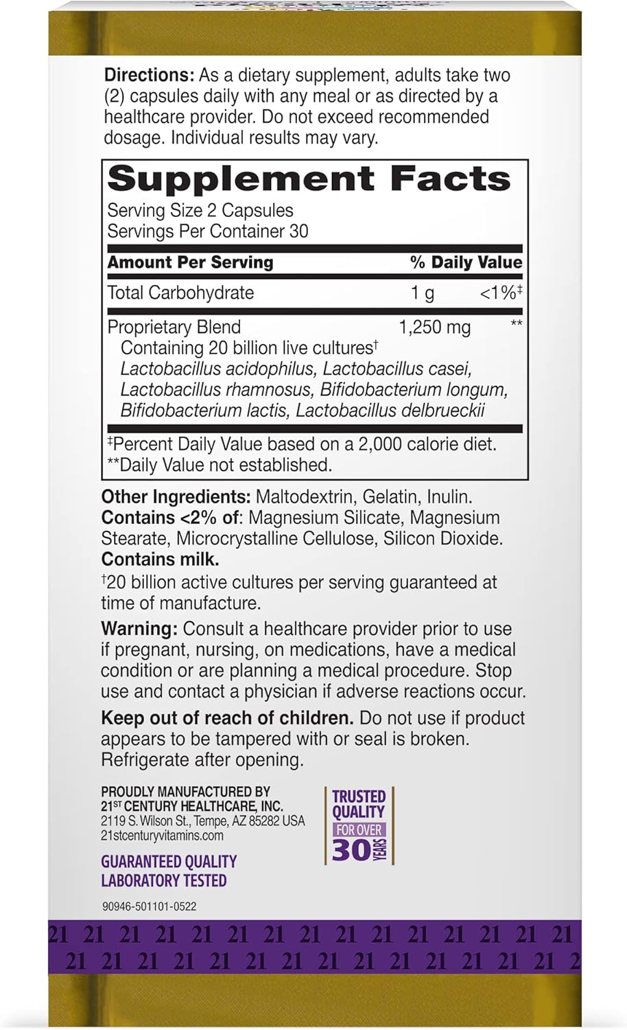 Advanced Probiotic Dietary Supplement Digestive And Immune Health Support 20 Billion Live Probiotic Cultures 60 Capsule