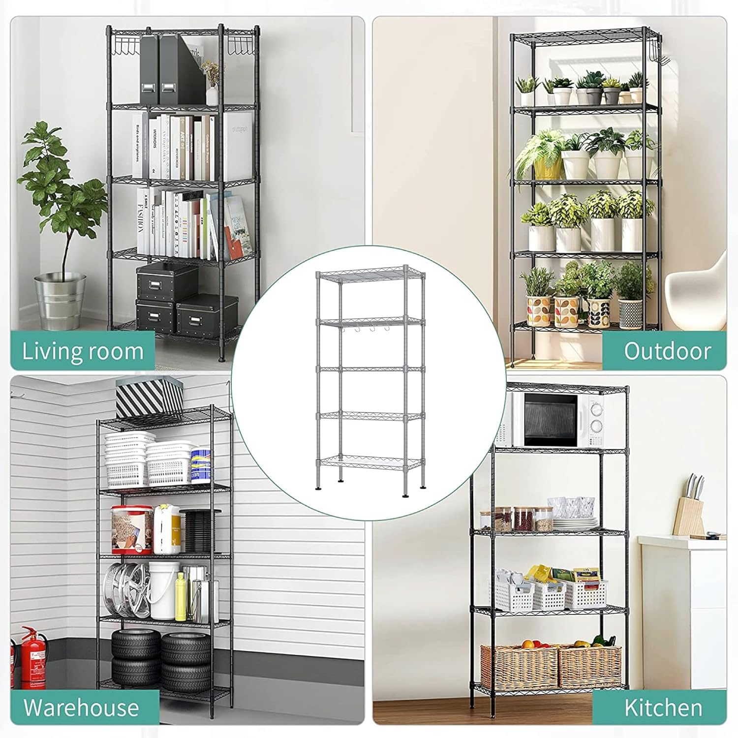 HEXAR 5-Tier Wire Storage Shelving Rack Unit for Home, Bathroom, Kitchen, Office, Garage 5 Shelves Unit Metal Kitchen Storage Rack (BLACK)
