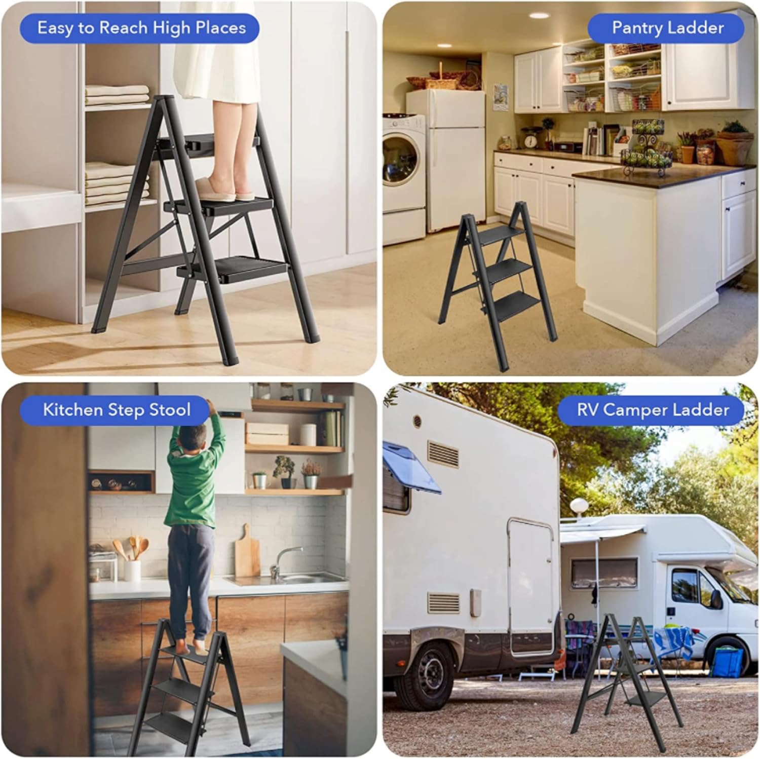 HEXAR 3 Step Ladder Folding Ladder with Anti-Slip Pedal Folding Step Stool Portable Lightweight Foldable Stepladder for Home Kitchen Library Office 150 KG Capacity (3 STEPS)