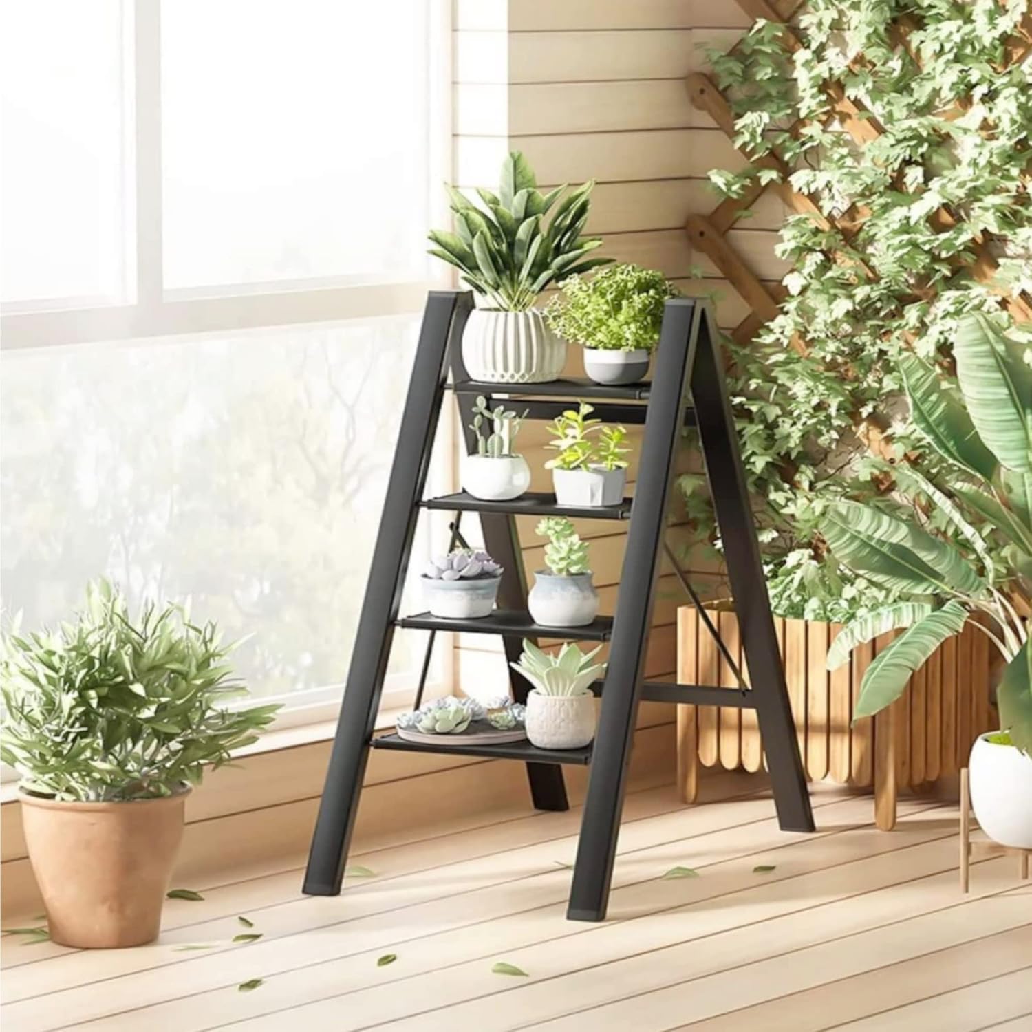 HEXAR GECKO 4 Step Ladder Folding Step Stool with Wide Anti-Slip Pedal 150kg Portable Ladders for Home and Office Use Kitchen (4 Step Ladder), HX270