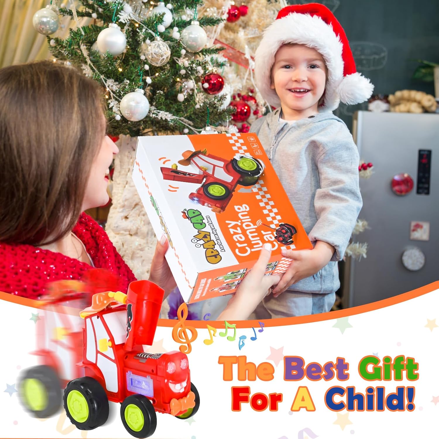 Neragron Remote Control Car, Crazy Jumping Dancing Car Toy, Double Sided RC Trucks with Headlights and Music, Wireless Remote Control Rocking Car for Kids Birthday Gift