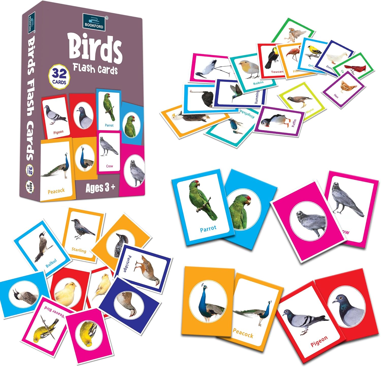 Flash Cards - Set of 2 Flash Cards for Kids - Animals, Birds