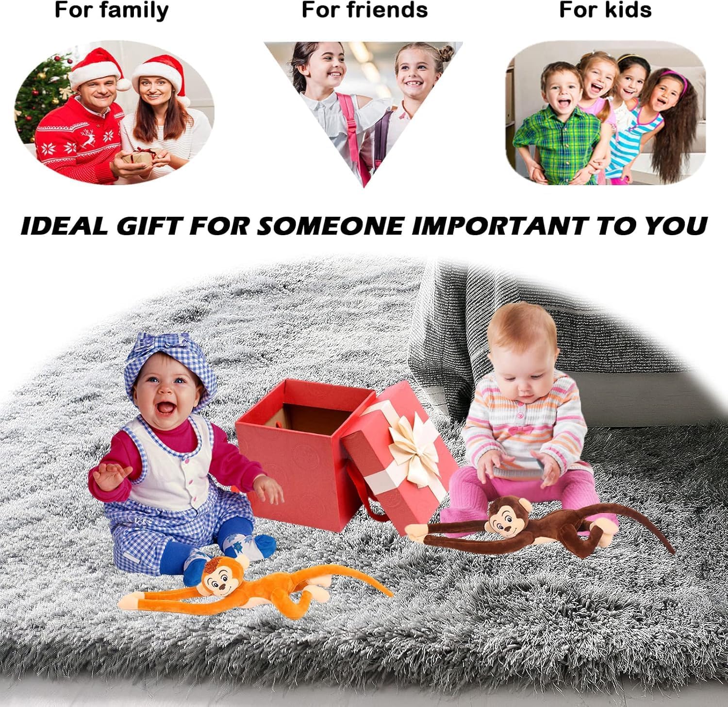 Colourful Plush Monkey Toys, Hanging Soft Stuffed Animals,with eye light and sound Set of 6 - Assorted