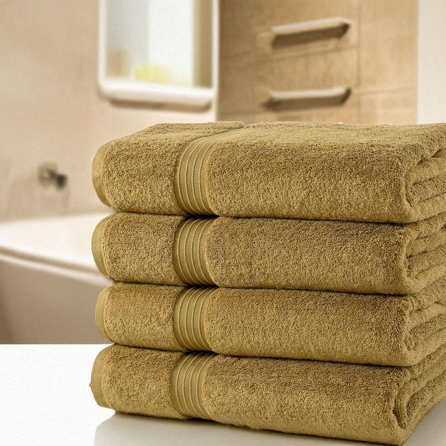 BEYTOR Luxury Bath Towels – 100% Cotton, Ultra Soft, Quick-Dry & Highly Absorbent – Plush & Durable Hotel-Quality Towels for Home, Spa & Gym – Beige (3pcs (90 * 180 cm+ 70 * 180 cm + 50 * 100 cm))