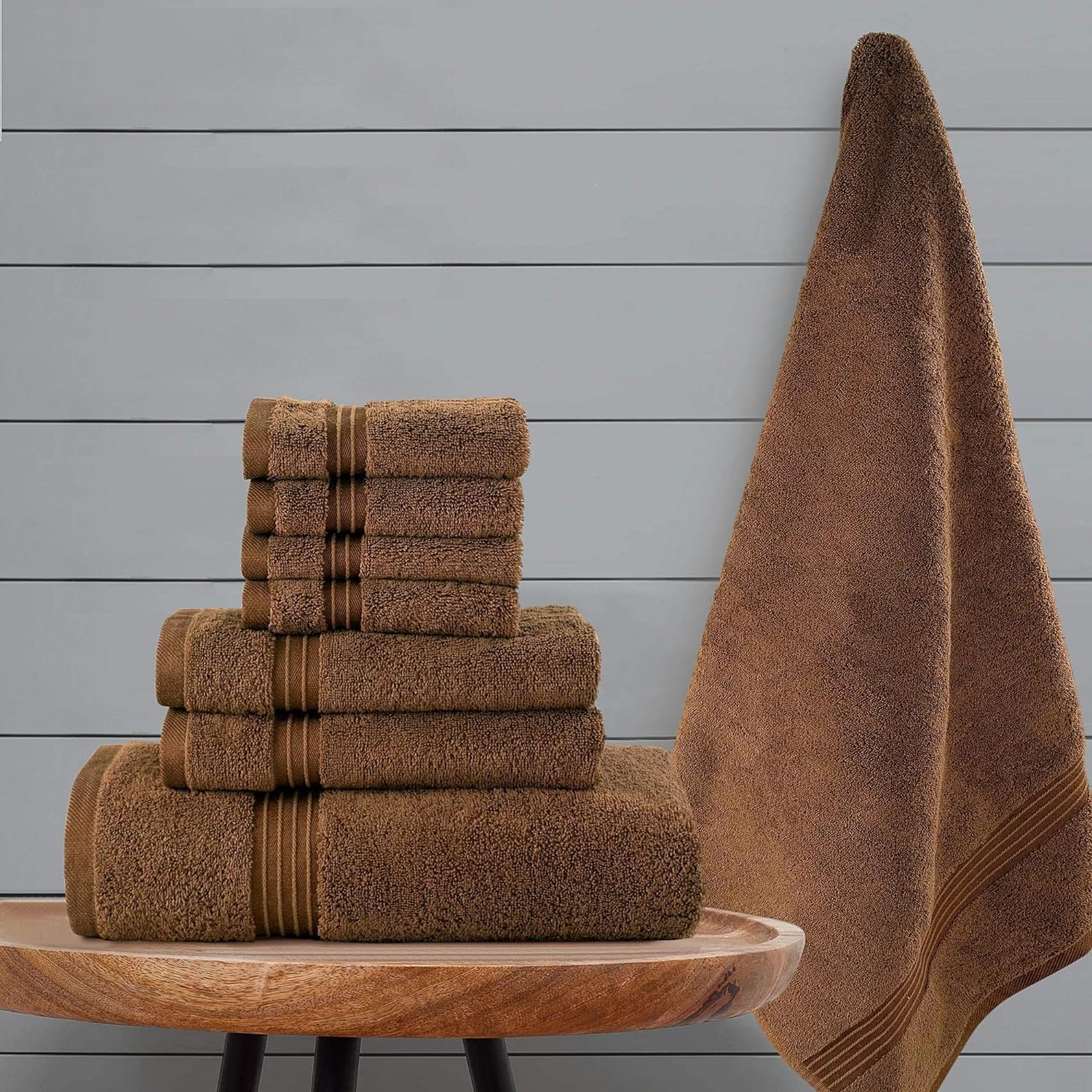 Comfy 8 Piece 100% Combed Cotton 550 GSM Highly Absorbent Towel Set - Brown