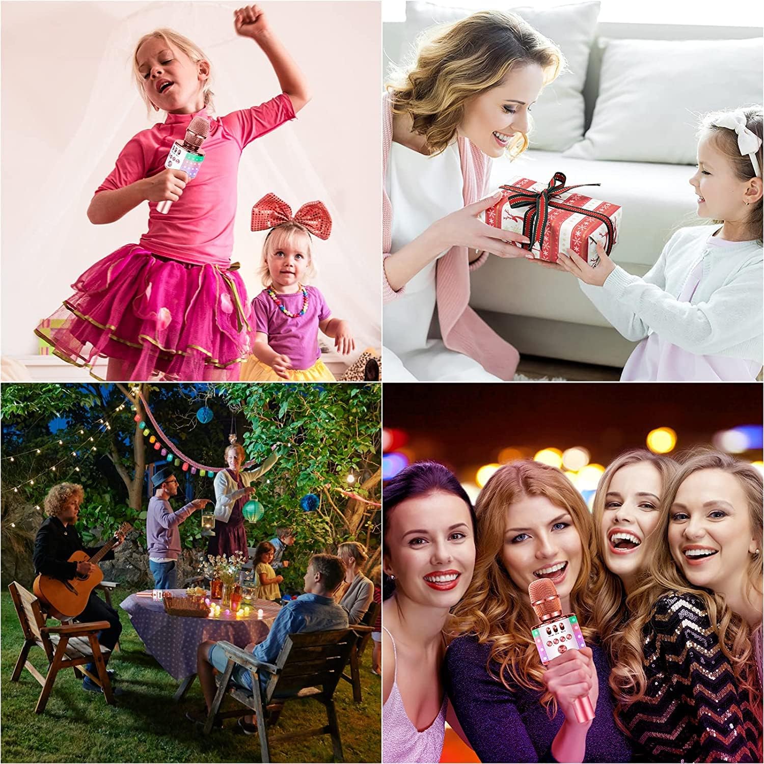 Milerong Karaoke Microphone for Kids Singing, 5 in 1 Wireless Bluetooth Microphone with LED Lights Karaoke Machine Portable Mic Speaker Player Recorder for Home Party Birthday 【Gold】