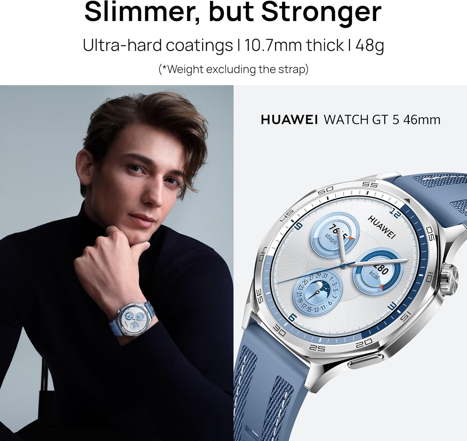 HUAWEI WATCH GT5 46mm Smartwatch, upto14 Days Battery Life,Sharp-Edged Design, Health Tracking, iOS & Android Compatible, Blue