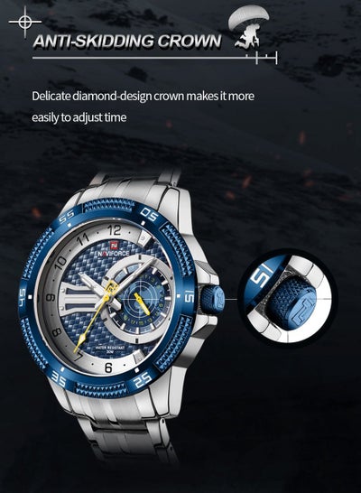 NAVIFORCE ساعات رجالية بسيطة موضة الفولاذ المقاوم للصدأ التقويم المزدوج عرض مقاوم للماء كوارتز ساعة اليد NF9206