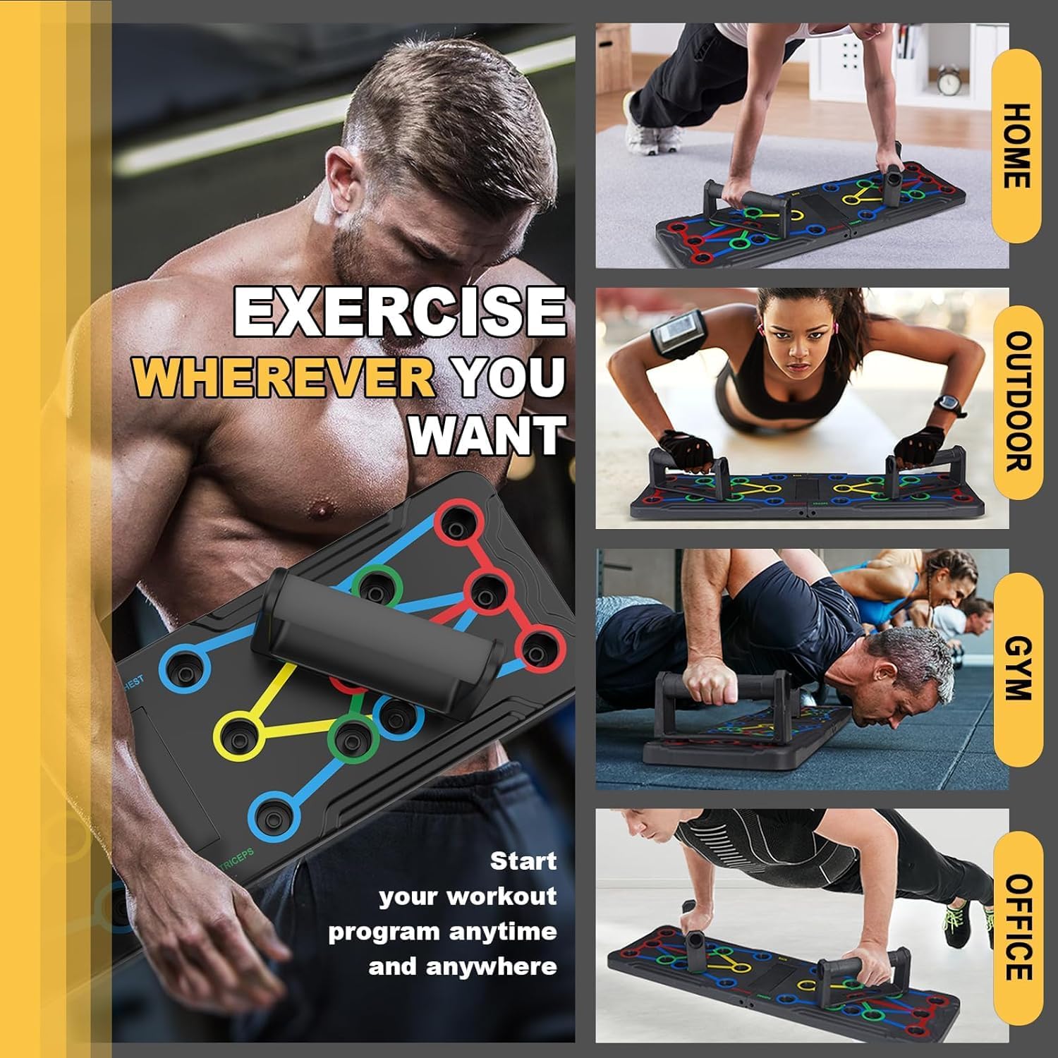Solid Push Up Board 15 in 1 Home Workout Equipment Multi-Functional Pushup Stands System Fitness Floor Chest Muscle Exercise Professional Equipment Burn Fat Strength Training Arm Men & Women Weights,