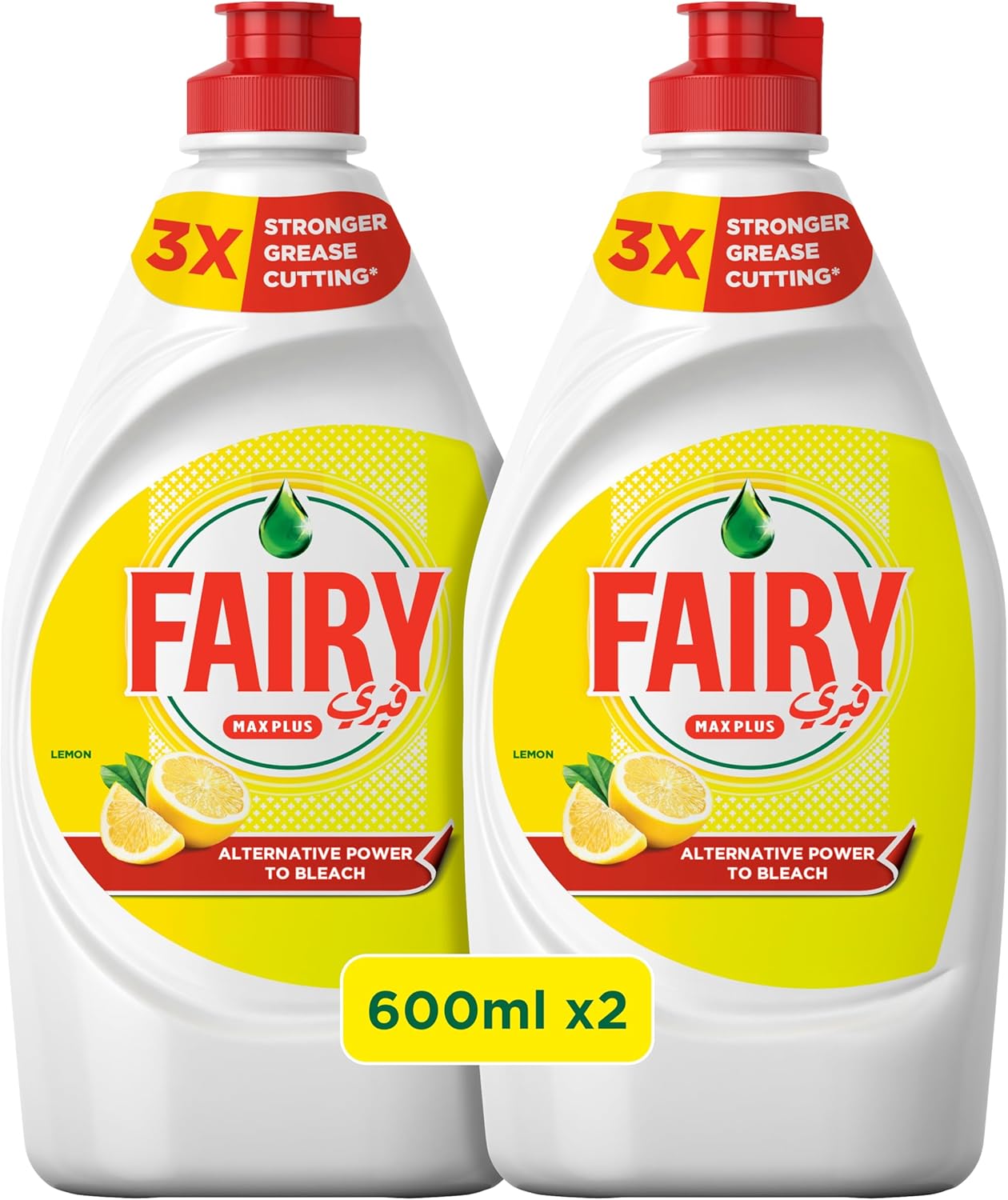 Fairy Max Plus Lemon Dishwashing Liquid with Bleach Alternative Power, 2x600ml