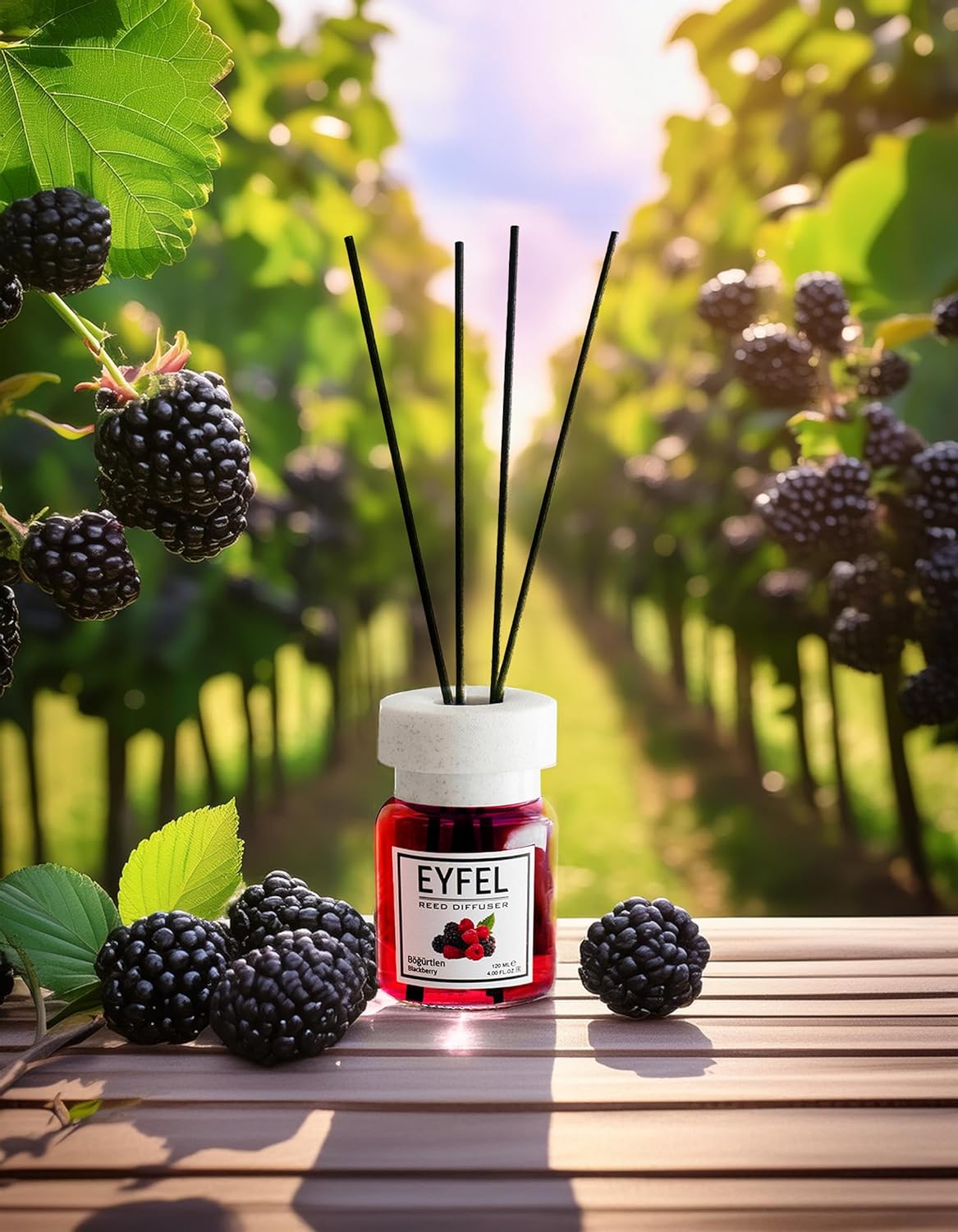 Eyfel Eau de Parfum Reed Diffuser Set - BlackBerry Scent 4.05 fl oz Oil Diffuser With Sticks for Home, Bathroom