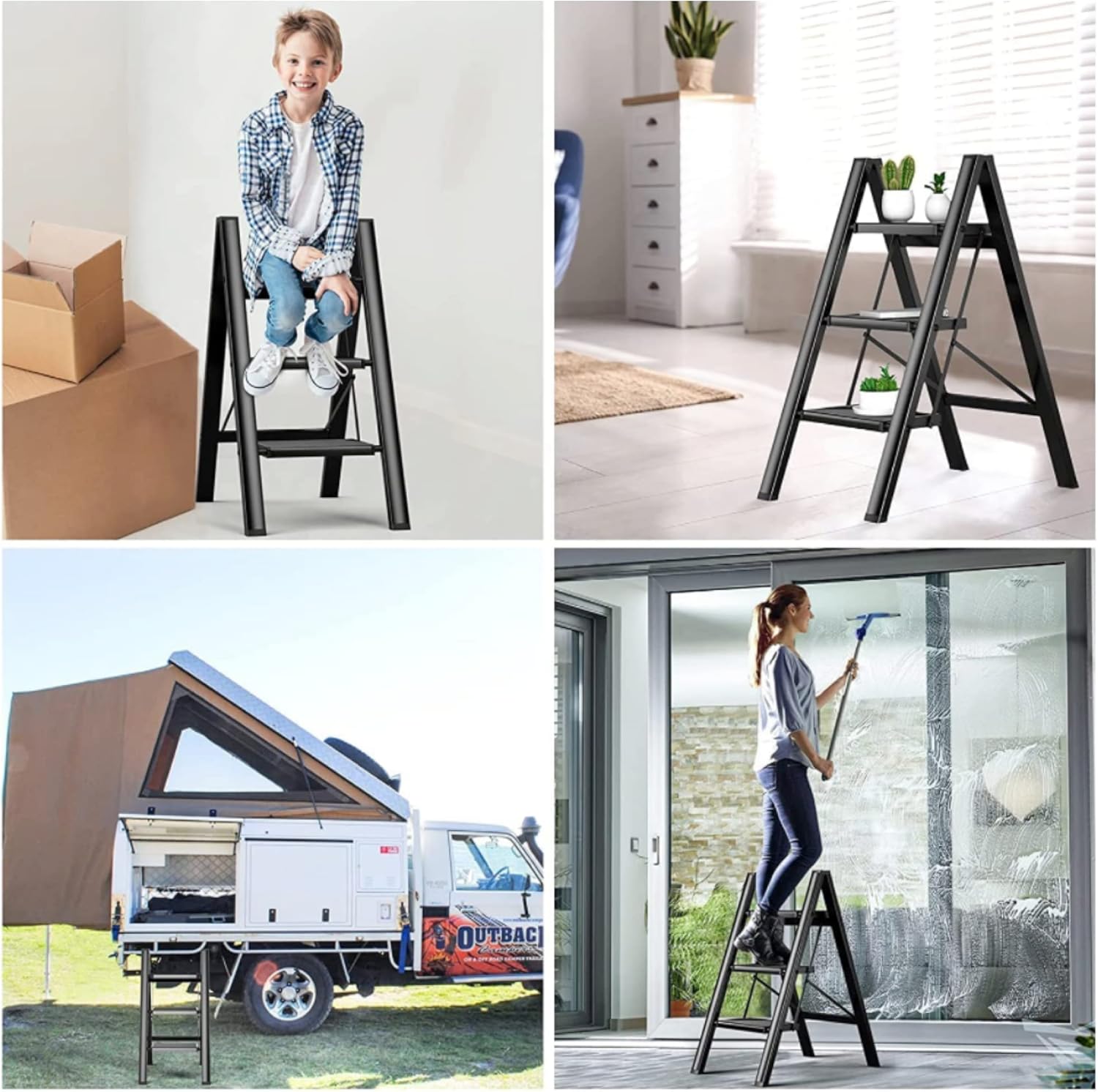HEXAR 4 Step Ladder Folding Ladder with Anti-Slip Pedal Folding Step Stool Portable Lightweight Foldable Stepladder for Home Kitchen Library Office 150 KG Capacity (4 STEPS)