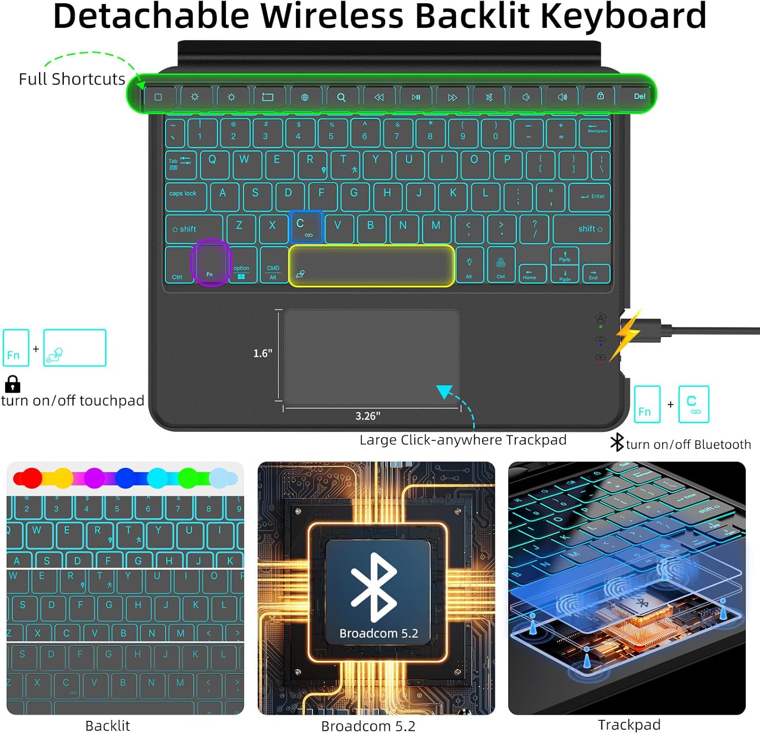 PROTECT Samsung Tab S10+ 12.4-inch Keyboard Case | Bluetooth | Trackpad | Backlit | Adjustable Stand | Grey | Model: HL118A-10P