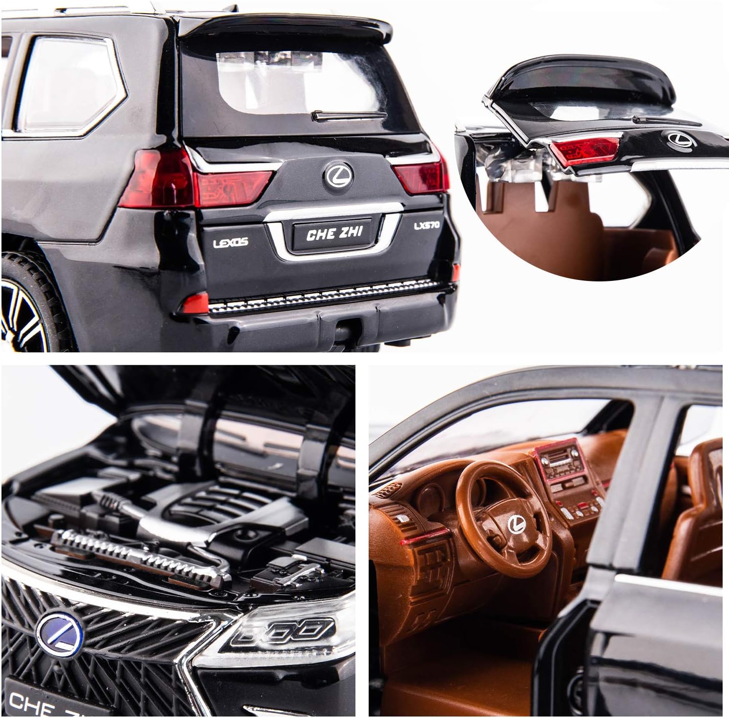 BDTCTK 1/24 Lexus 570 Off-Road in Luxury SUV Model Car, Zinc Alloy Pull Back Big Toy car with Sound and Light for Kids Boy Girl Gift(Black)