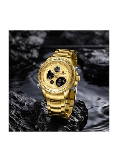 NAVIFORCE Watch for Men Fashion Sport with Casual Stainless Steel Strap Waterproof Analog Digital Dual Display Chronograph Military Quartz Wrist Watch NF9182