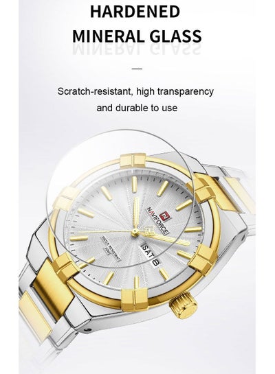 NAVIFORCE Watch for Men Waterproof 2023 Fashion Casual Steel Strap Watches Gold with Double Calendar Luminous hands Display Quzrtz Wristwatch NF9218