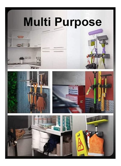 Generic 3 Pcs Wall Mounted Mop and Broom Holder Organizer For Home Garden Garage Bathroom Kitchen Cleaning Tools Storage Hanger Rack 5 Position with 6 Hooks Multicolour