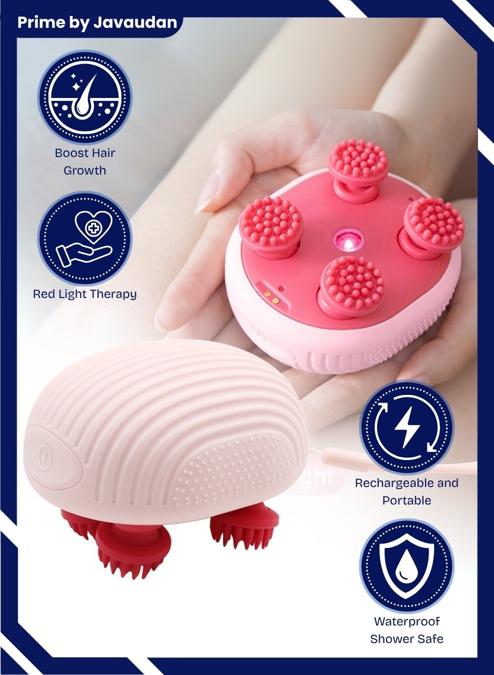 Electric Scalp Massager – Waterproof Portable Head Massager with 4 Silicone Massage Heads, 3 Speeds, USB Rechargeable, for Hair Growth & Scalp Relaxation