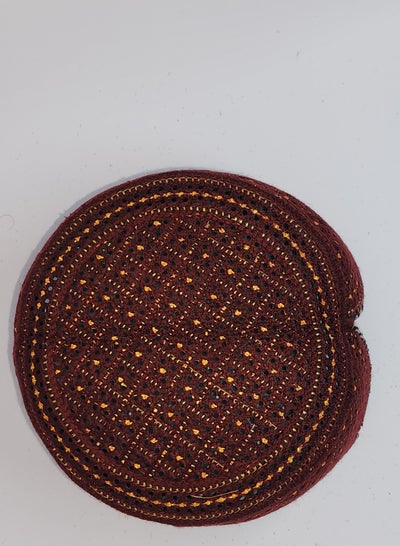 Traditional Sindhi Cap Topi is known as The Sindhi Kufi Handmade Woven Embroidery Use By Sindhis in Pakistan Essential Part Of Saraiki And Balochi Culture in Lal Mehndi with Gold