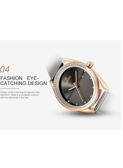 NAVIFORCE Luxury Fashion Simple Diamond Women Watch Stainless Steel Waterproof Wristwatches with Date NF5015