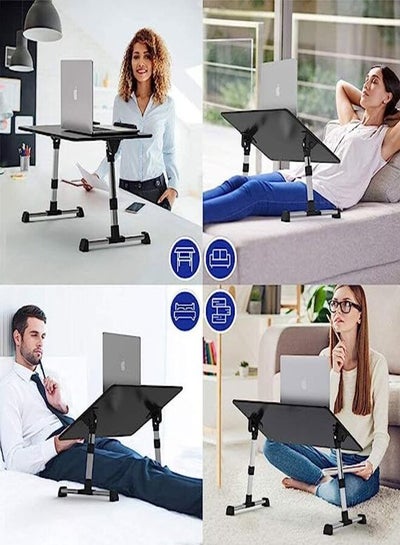 [Large Size] Laptop Bed Tray Table, Adjustable Laptop Stand, Portable Lap Desks with Foldable Legs, Notebook Standing Breakfast Reading Desk for Sofa Couch Floor (Black)
