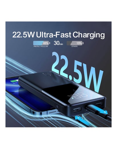 10000 mAh Power Bank With 22.5W Fast Charging and LED Digital Display 1*USB C & 2*USB A Ports Charge up to 3 devices Simultaneously