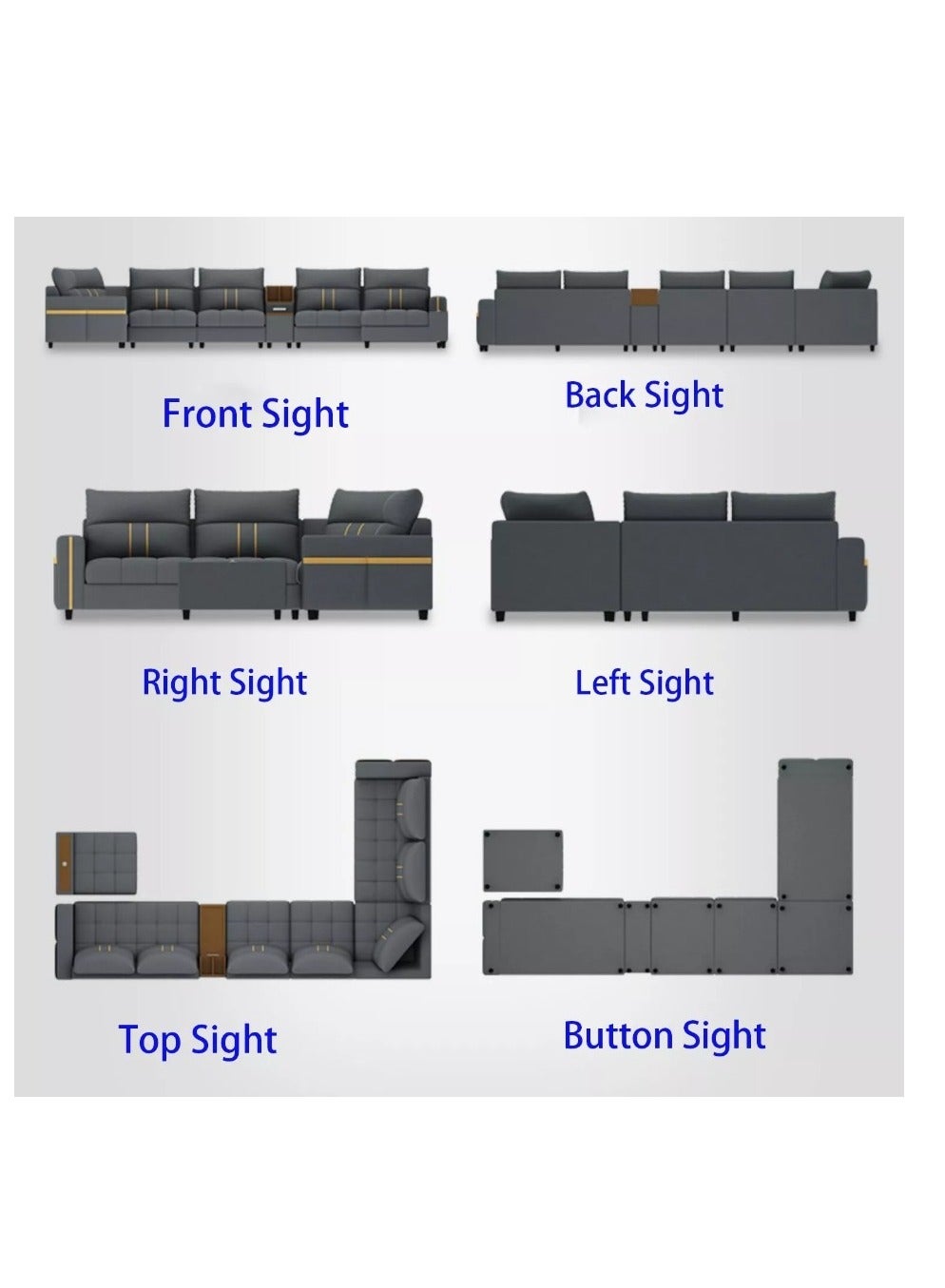 Modern Couch U Shaped Faux Leather Living Room Furniture Chaise Lounge Recliner Sectional L Shape Corner Sofa Set 7 Seater Grey 389X231X86