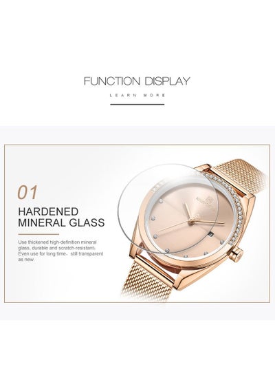 NAVIFORCE Luxury Fashion Simple Diamond Women Watch Stainless Steel Waterproof Wristwatches with Date NF5015