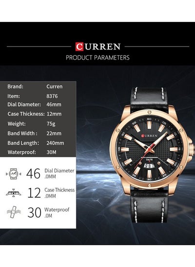 Watch CURREN 8376 for Men Luxury Brand Fashion Quartz Wristwatch with Leather Strap Casual Business Clock Male