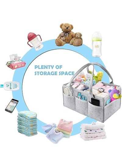 Mirfa Baby Diaper Caddy Organizer Tote Bag With Handle - Nursery Storage Bin for Changing Table | Portable Car Travel Organizer – Diaper Organiser (Grey)