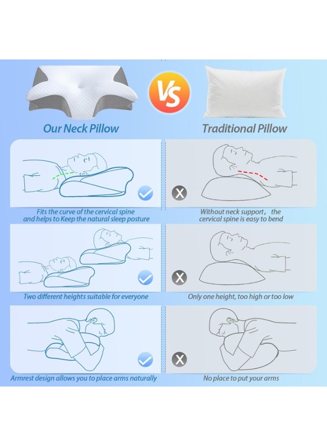 2-in-1 Memory Foam Cervical Pillow, Orthopedic Contour Pillow for Neck Pain Relief, Ergonomic Support for Side, Back, and Stomach Sleepers